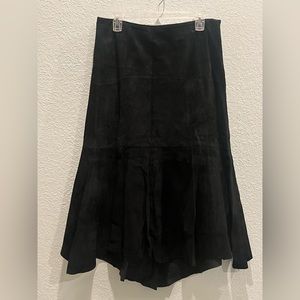 CABI Black Suede Raw Edge Hem Leather Mermaid High-Low Midi Skirt EUC Size 8
